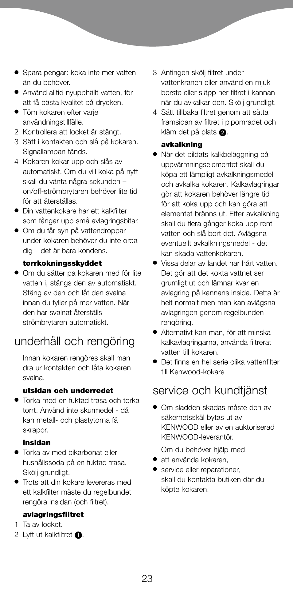 Underhåll och rengöring, Service och kundtjänst | Kenwood SJ900 User Manual | Page 26 / 48