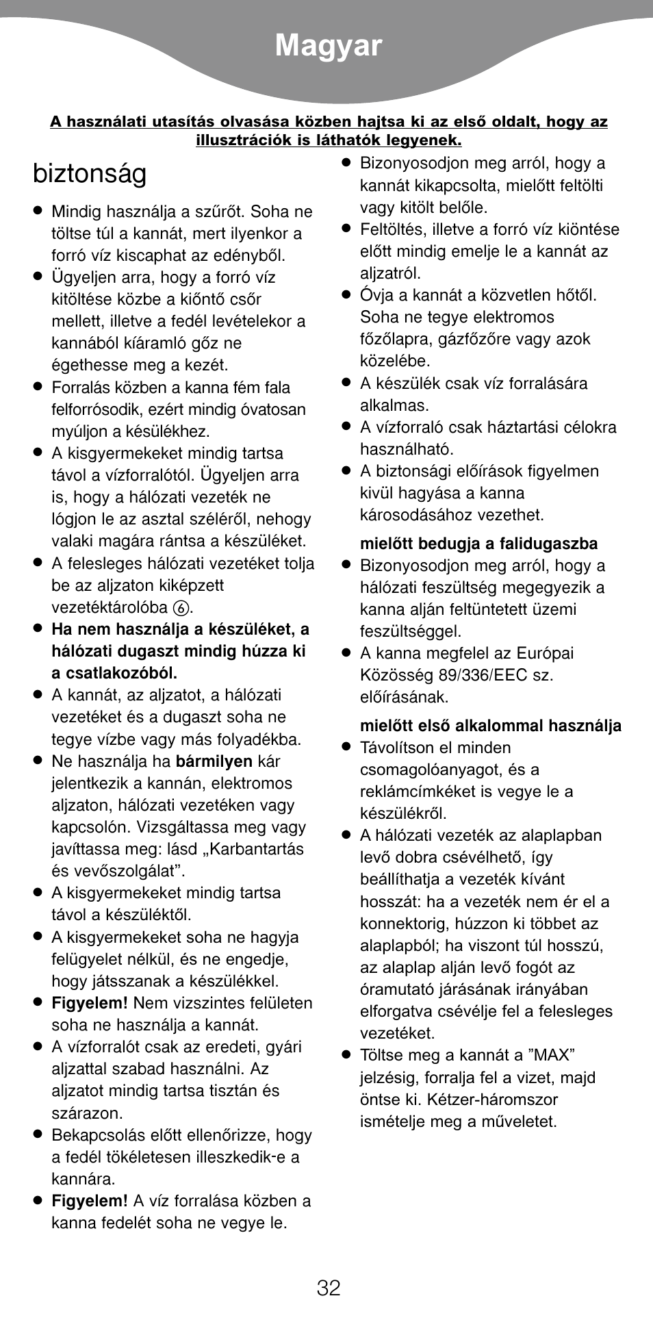 Magyar, Biztonság | Kenwood SJ900 User Manual | Page 35 / 48