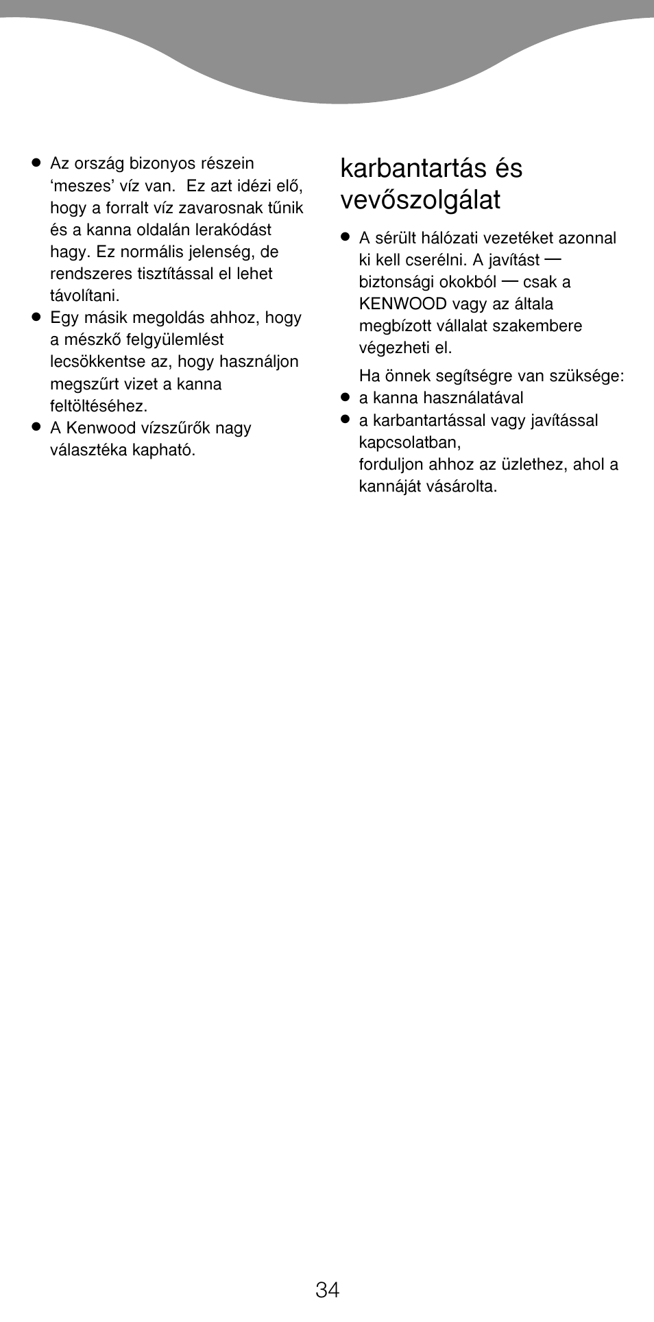 Karbantartás és vevœszolgálat | Kenwood SJ900 User Manual | Page 37 / 48