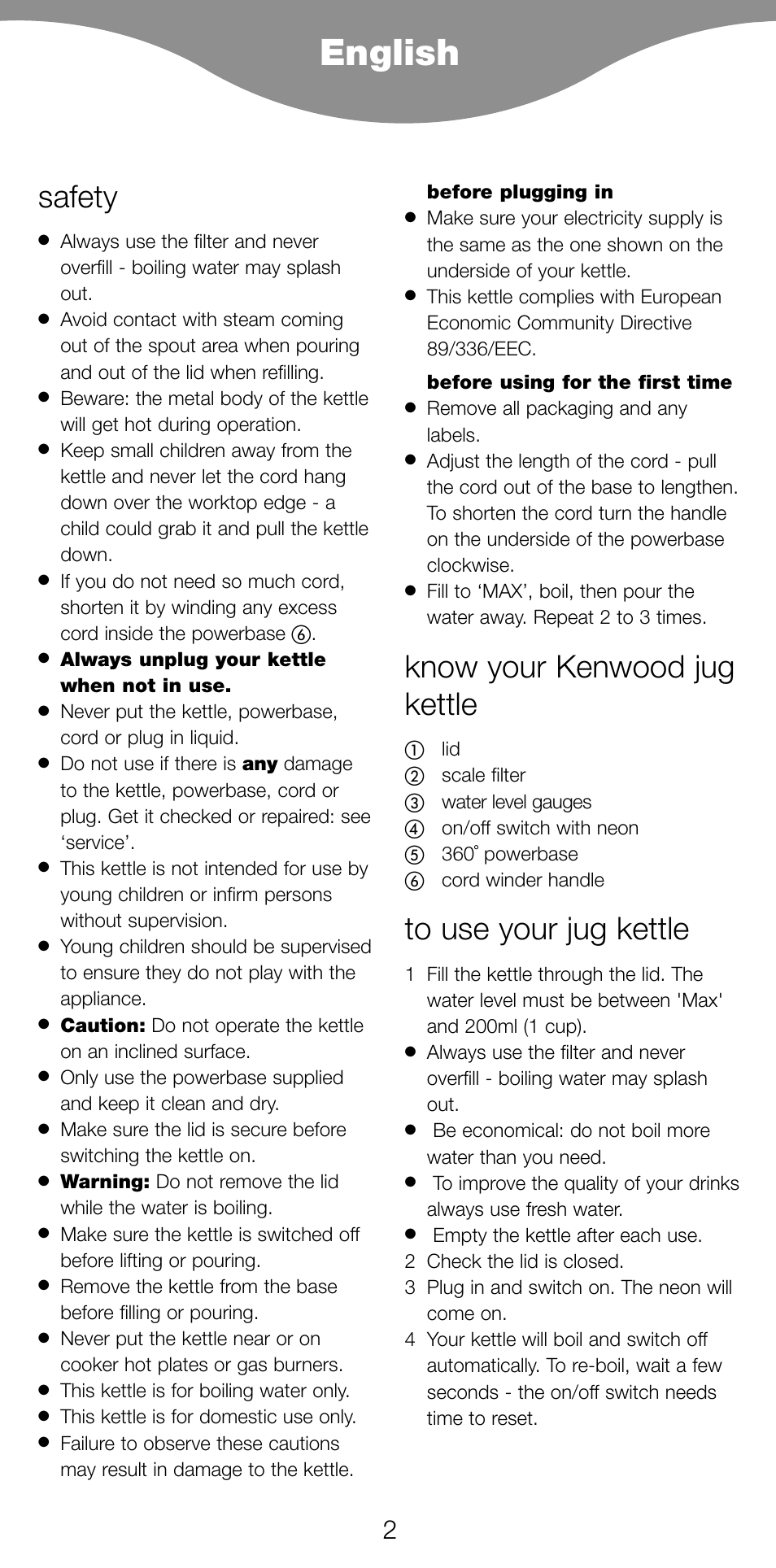 English, Safety, Know your kenwood jug kettle | Kenwood SJ900 User Manual | Page 5 / 48