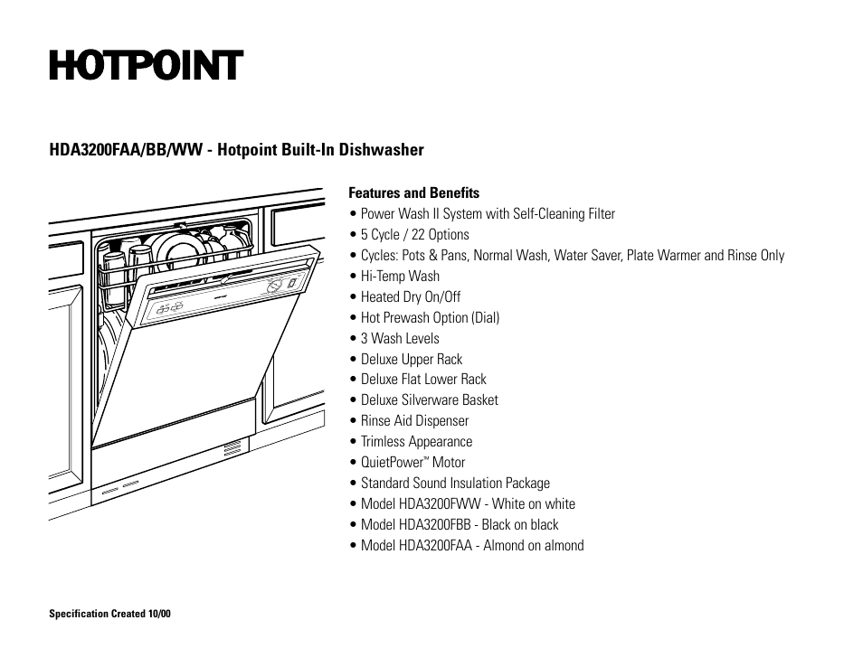 Hda3200faa/bb/ww - hotpoint built-in dishwasher | Hotpoint HDA3200FBB User Manual | Page 2 / 2