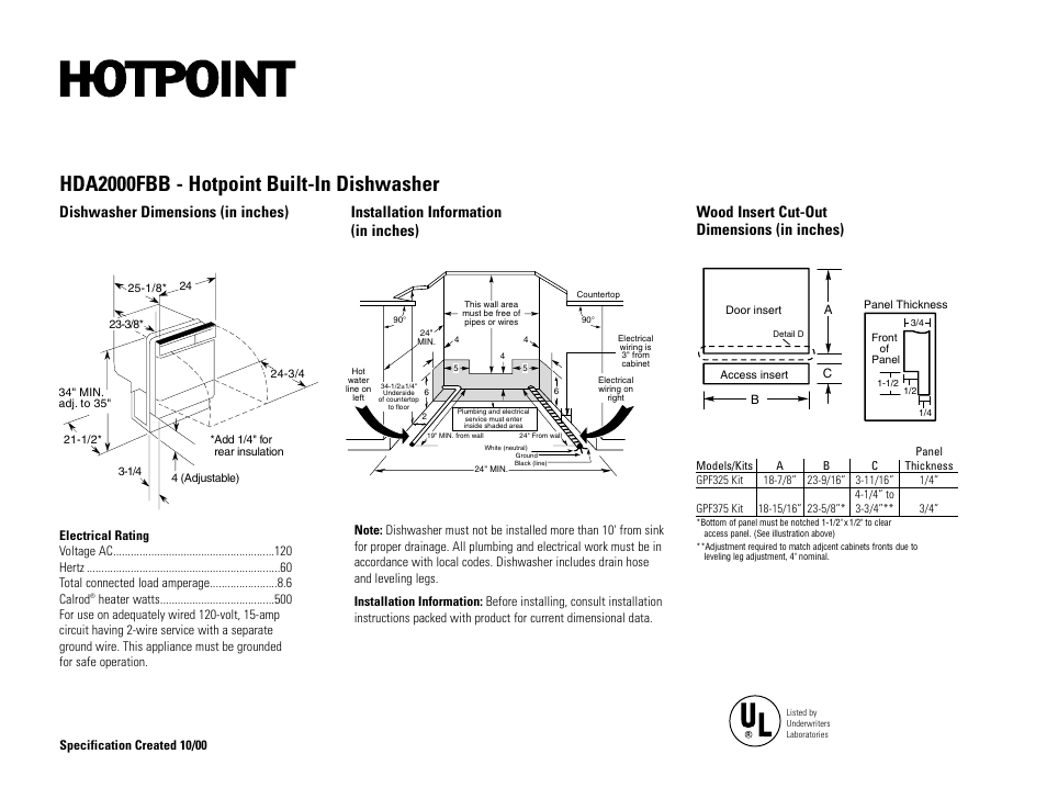 Hotpoint HDA2000FBB User Manual | 2 pages