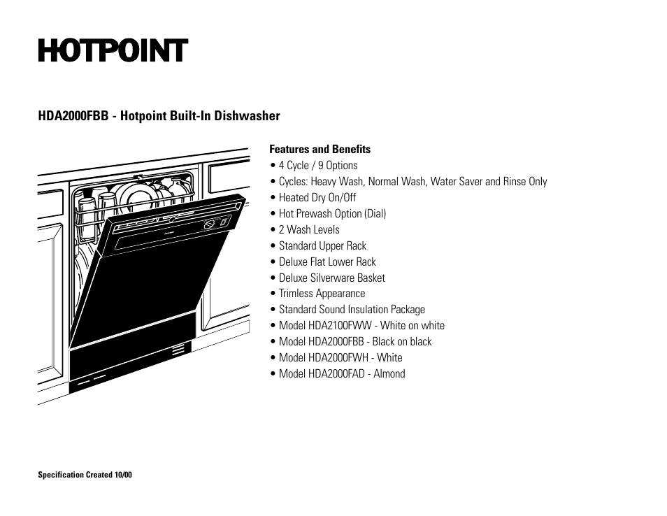 Hda2000fbb - hotpoint built-in dishwasher | Hotpoint HDA2000FBB User Manual | Page 2 / 2