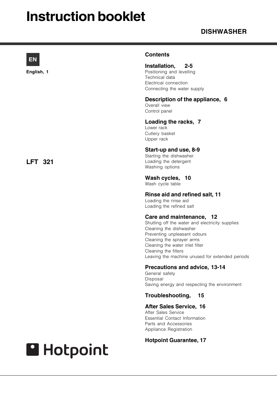 Hotpoint LFT 321 User Manual | 20 pages