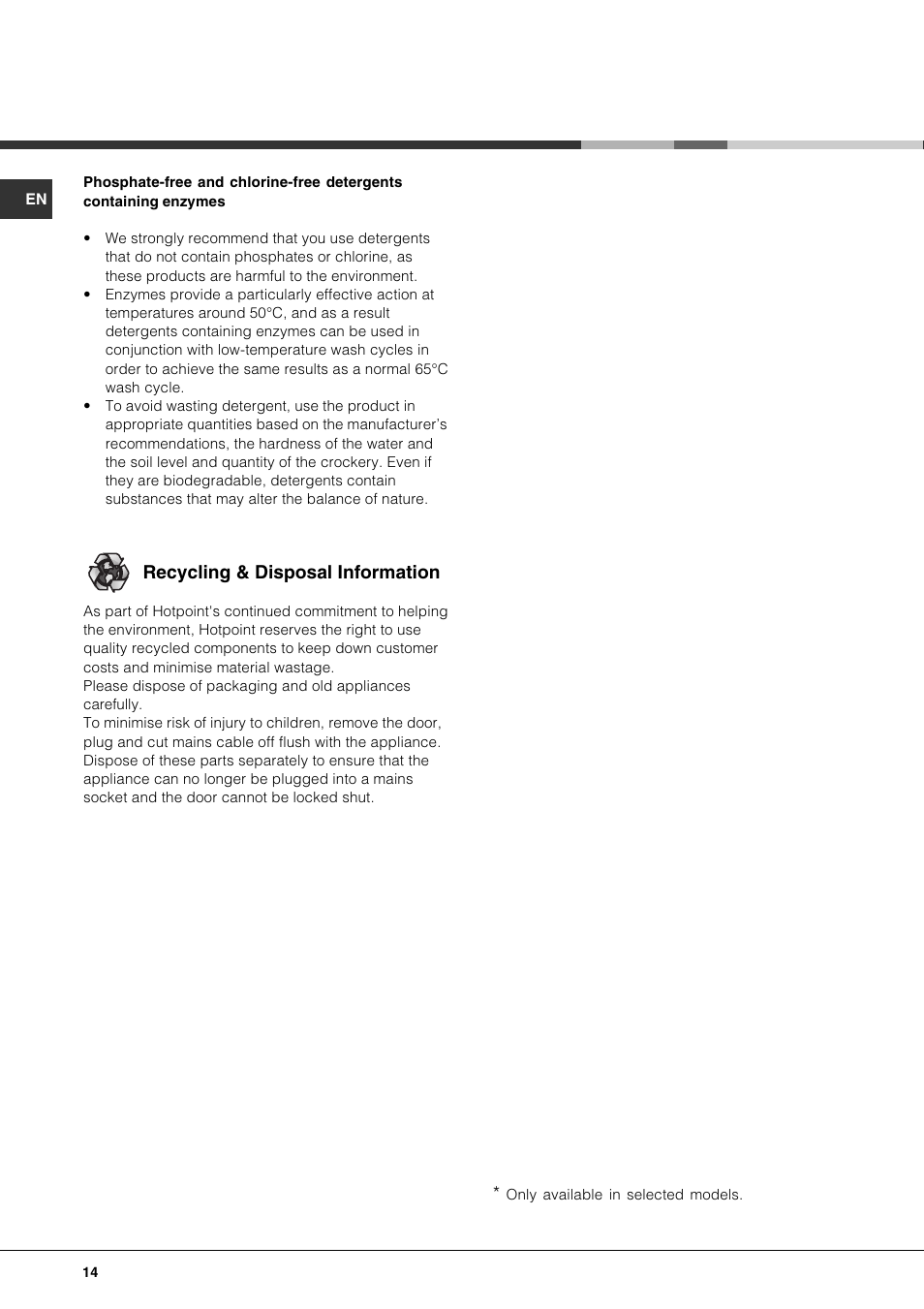 Recycling & disposal information | Hotpoint LFT 321 User Manual | Page 14 / 20