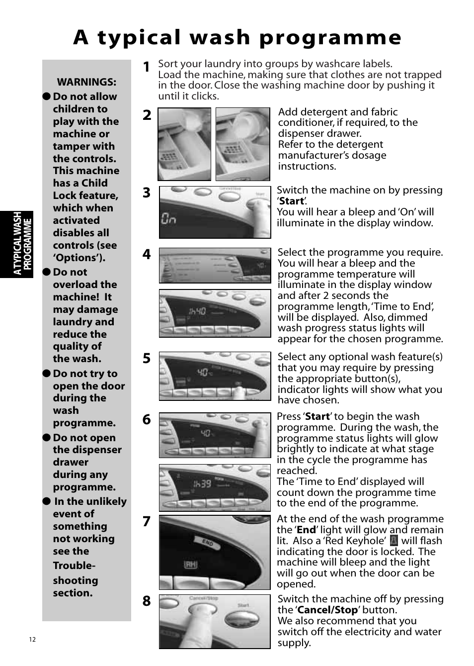 A typical wash programme | Hotpoint WMM65 User Manual | Page 12 / 28