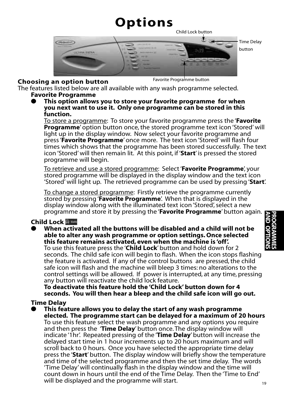 Options | Hotpoint WMM65 User Manual | Page 19 / 28