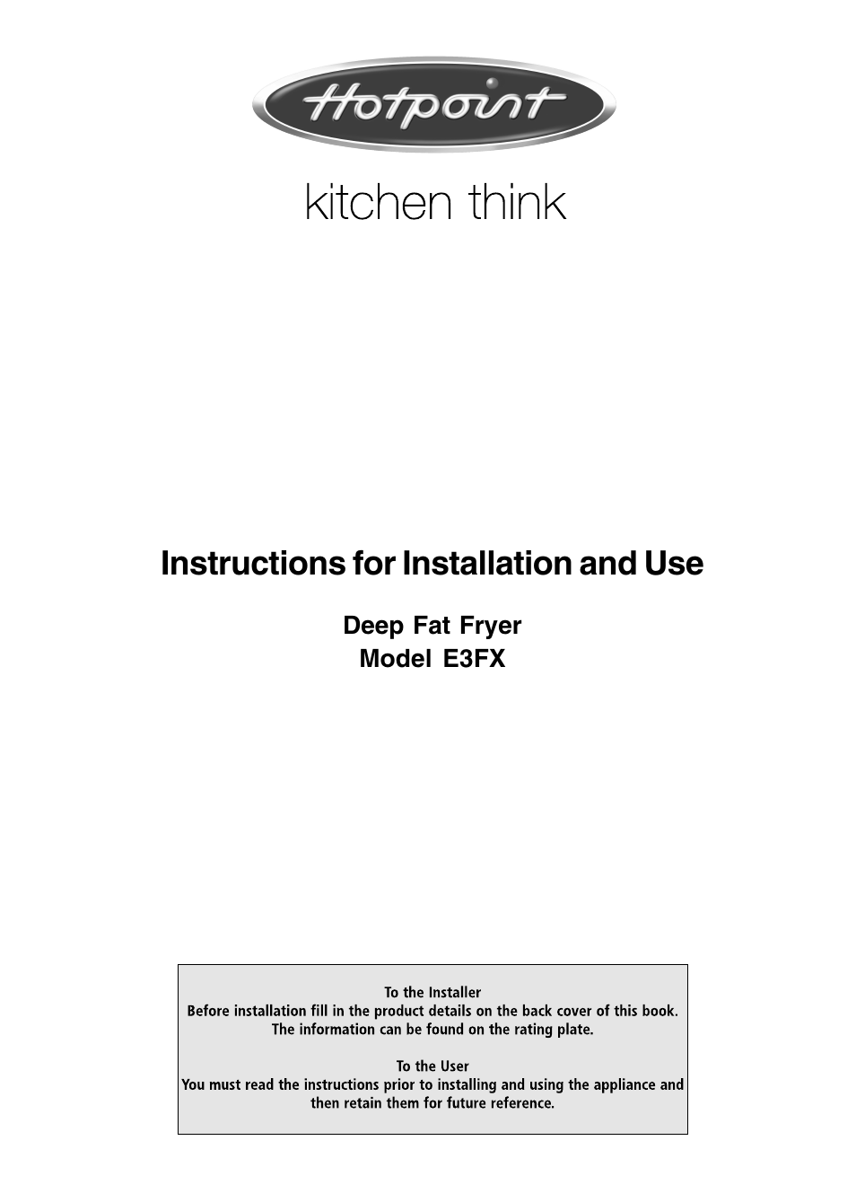 Hotpoint E3FX User Manual | 12 pages