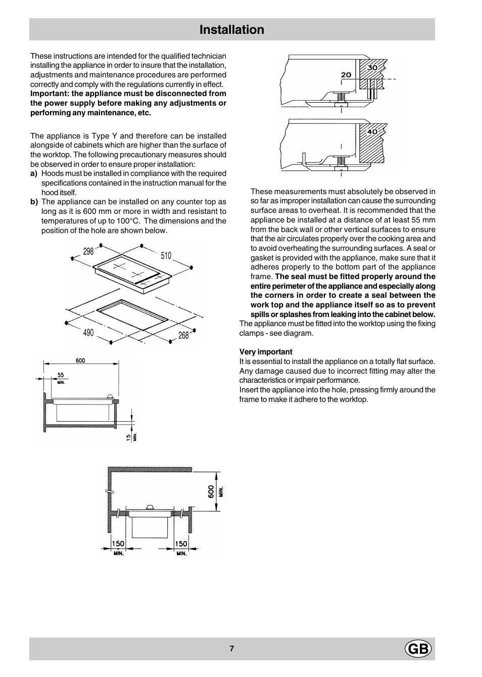 Installation | Hotpoint E3FX User Manual | Page 7 / 12