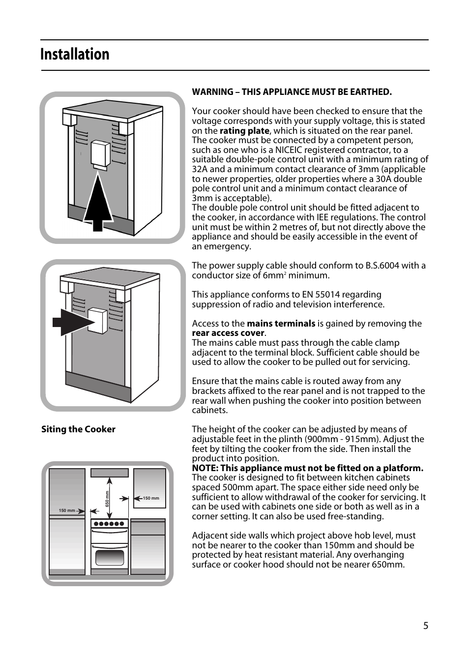 Installation | Hotpoint 50cm User Manual | Page 5 / 32