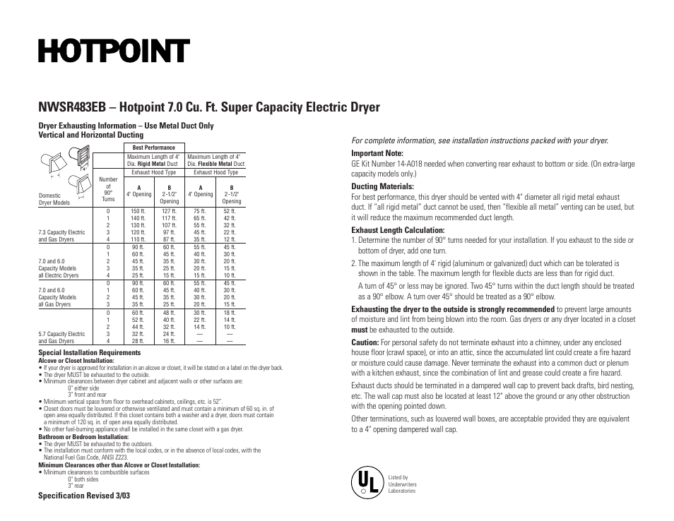 Hotpoint NWSR483EB User Manual | Page 2 / 3