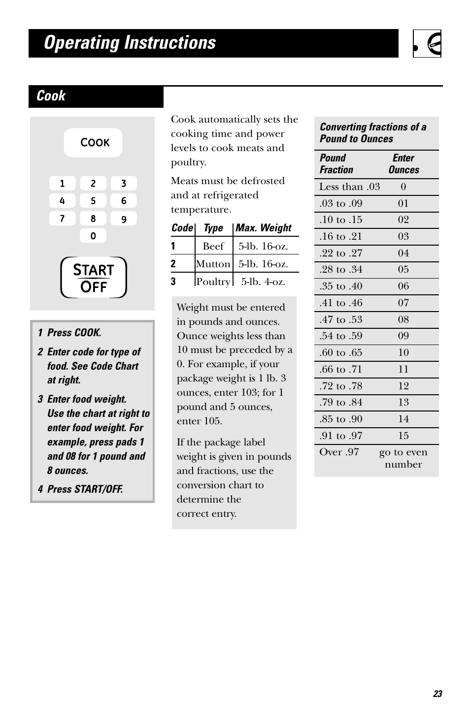 Operating instructions, Cook | Hotpoint JES636 User Manual | Page 23 / 32