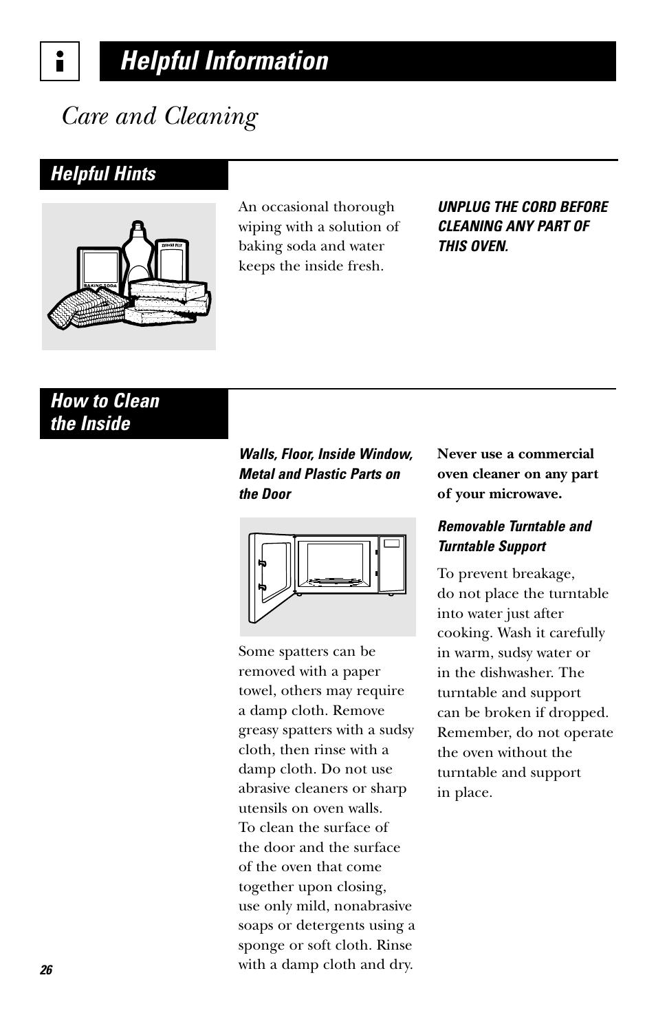 Care and cleaning, Helpful information care and cleaning | Hotpoint JES636 User Manual | Page 26 / 32