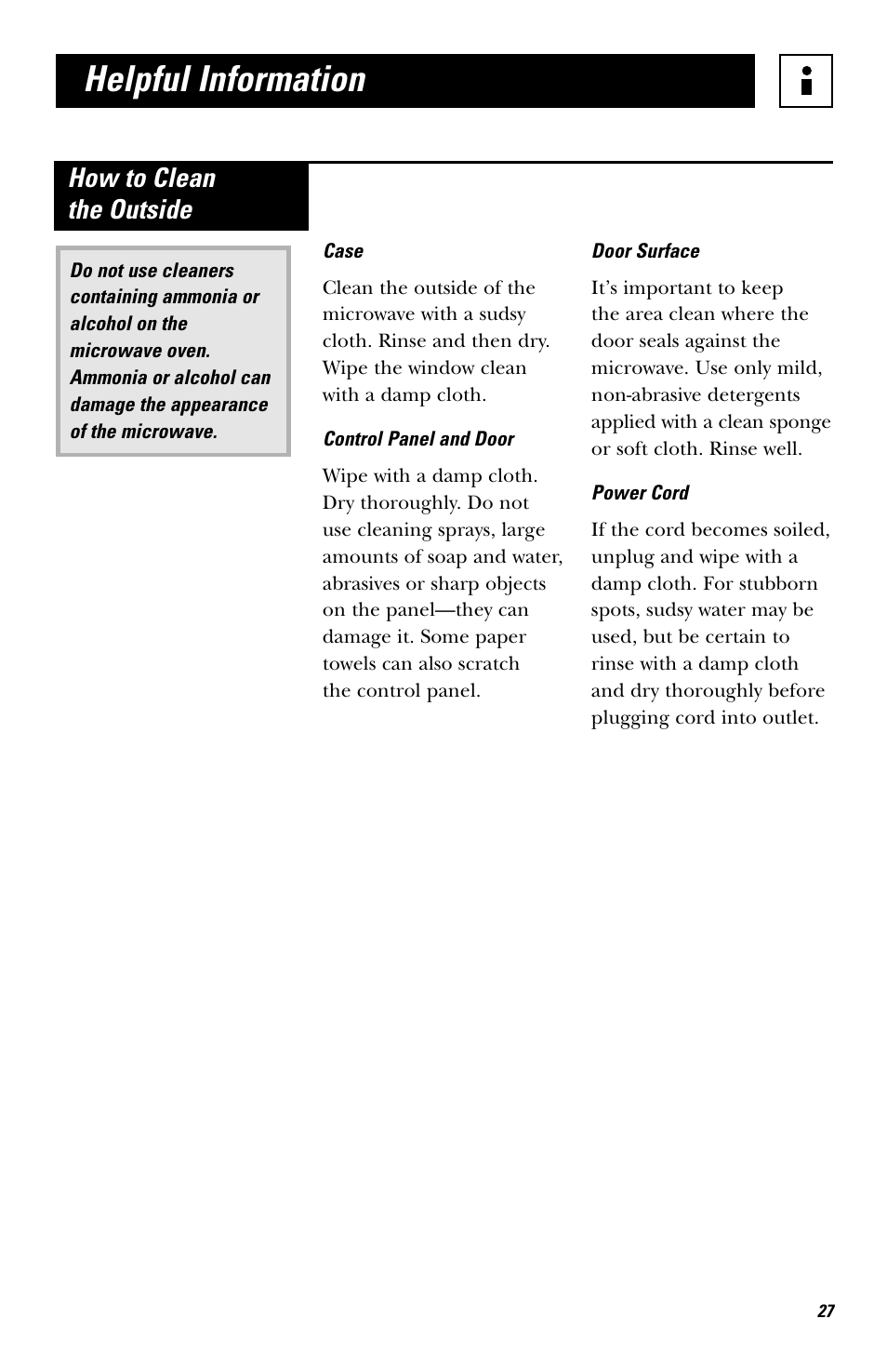 Helpful information, How to clean the outside | Hotpoint JES636 User Manual | Page 27 / 32