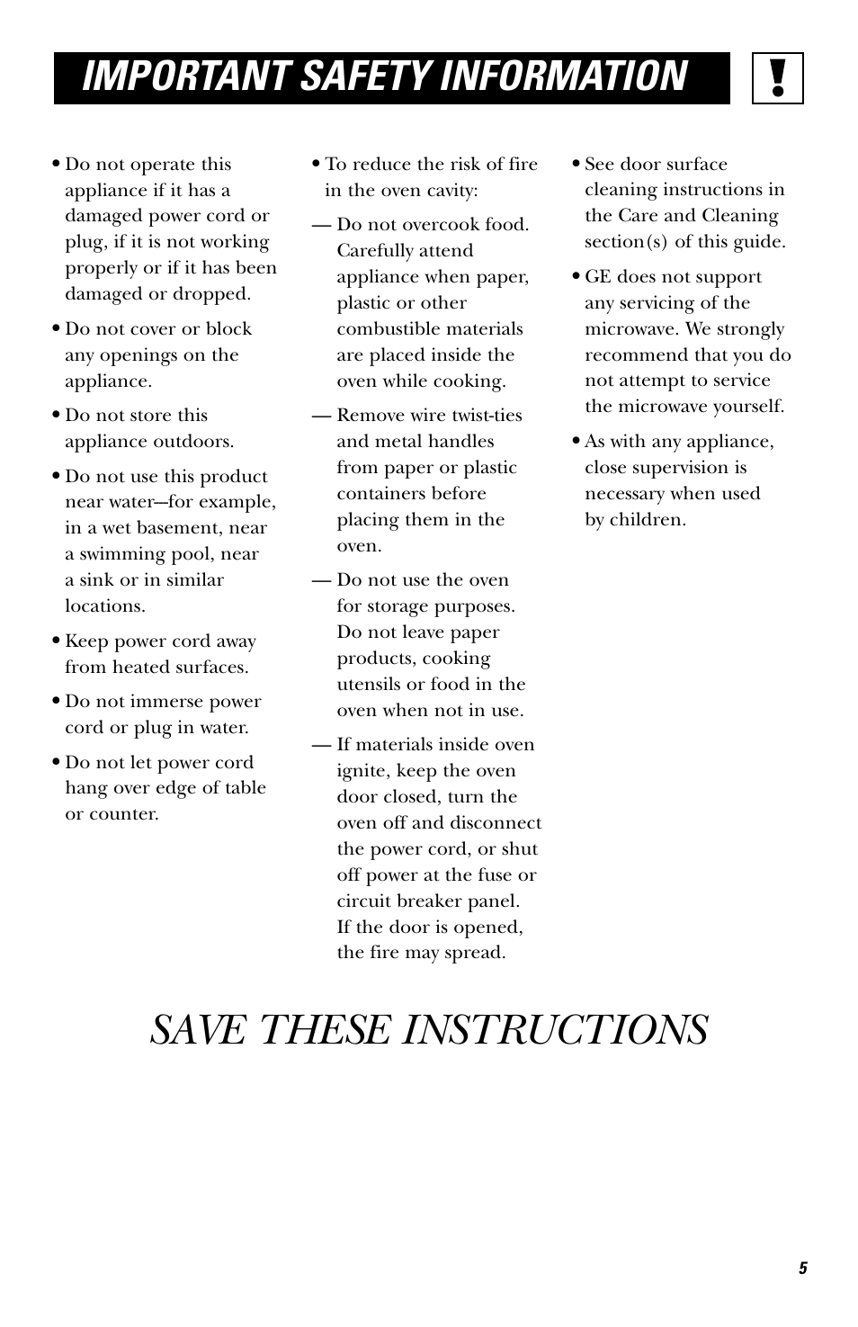 Save these instructions, Important safety information | Hotpoint JES636 User Manual | Page 5 / 32