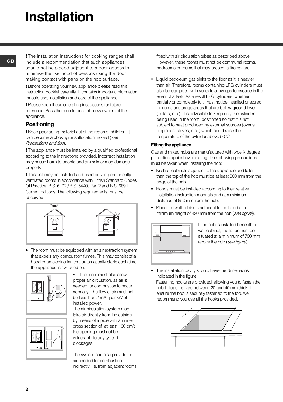 Installation, Positioning | Hotpoint GE750DX User Manual | Page 2 / 16