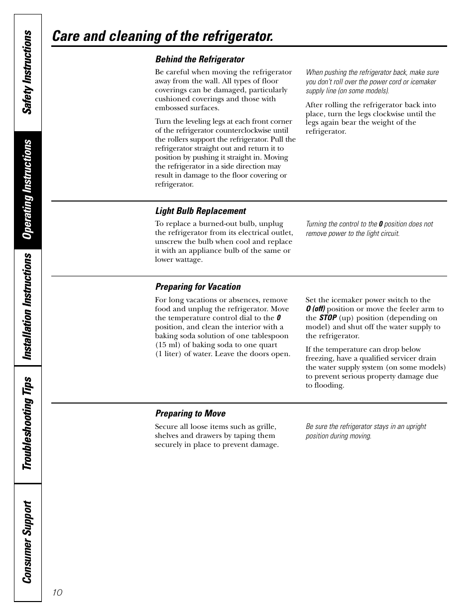 Care and cleaning of the refrigerator | Hotpoint 15 User Manual | Page 10 / 32