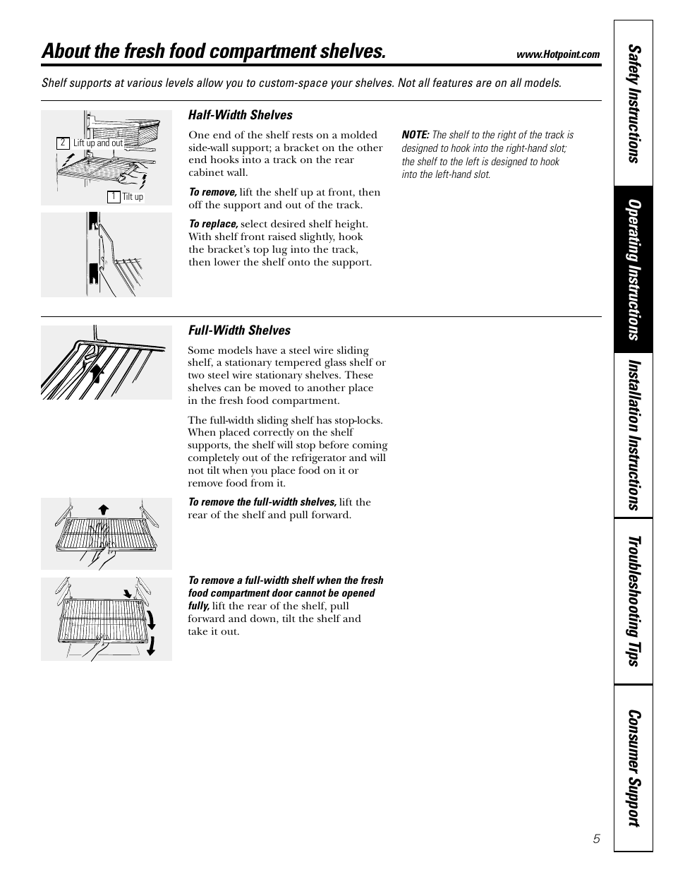 Shelves, Shelves , 6, About the fresh food compartment shelves | Hotpoint 15 User Manual | Page 5 / 32