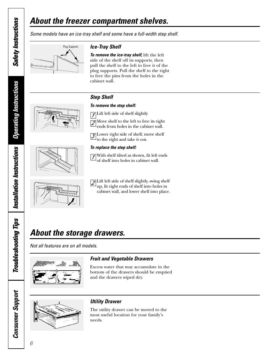 Storage drawers, Storage drawers , 7, About the freezer compartment shelves | About the storage drawers | Hotpoint 15 User Manual | Page 6 / 32