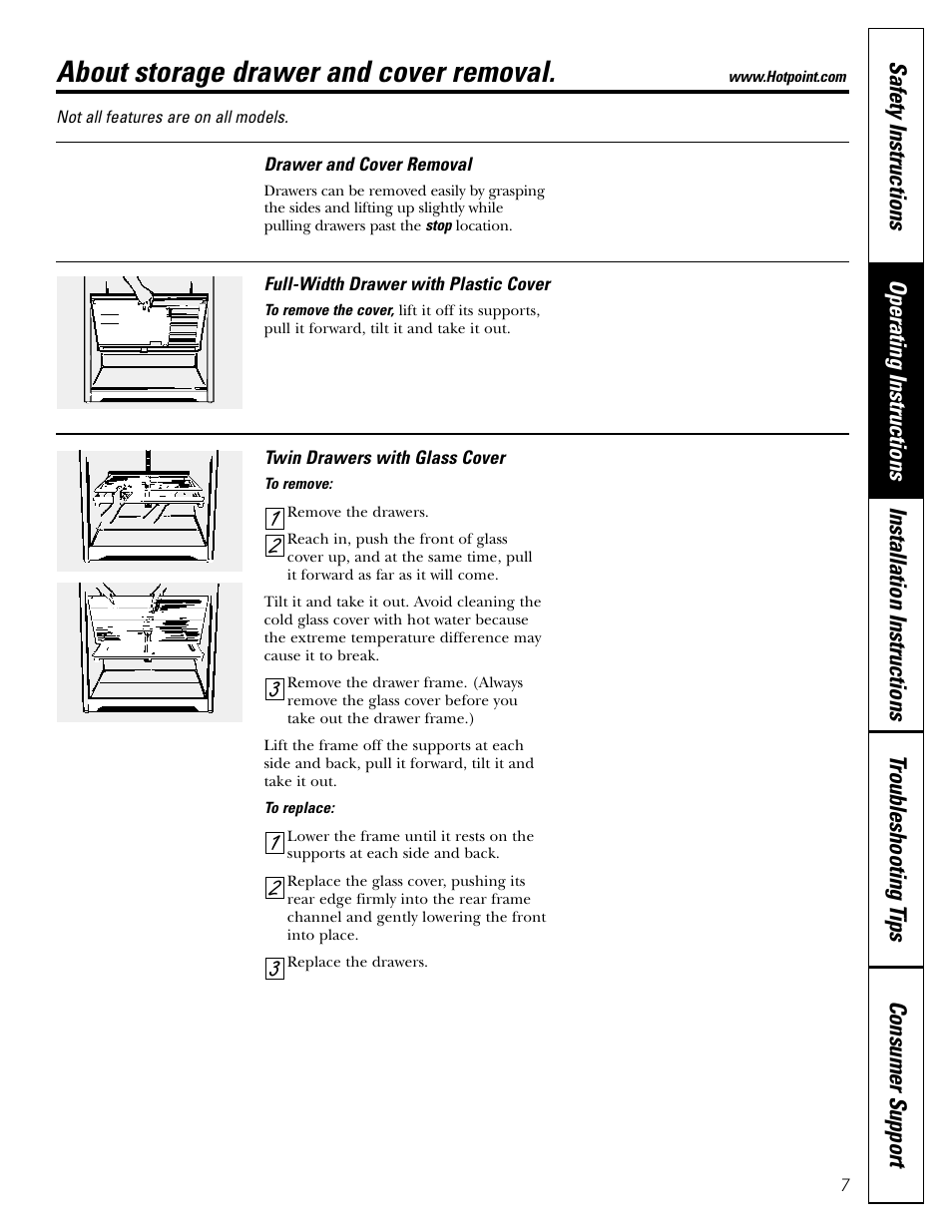 About storage drawer and cover removal | Hotpoint 15 User Manual | Page 7 / 32