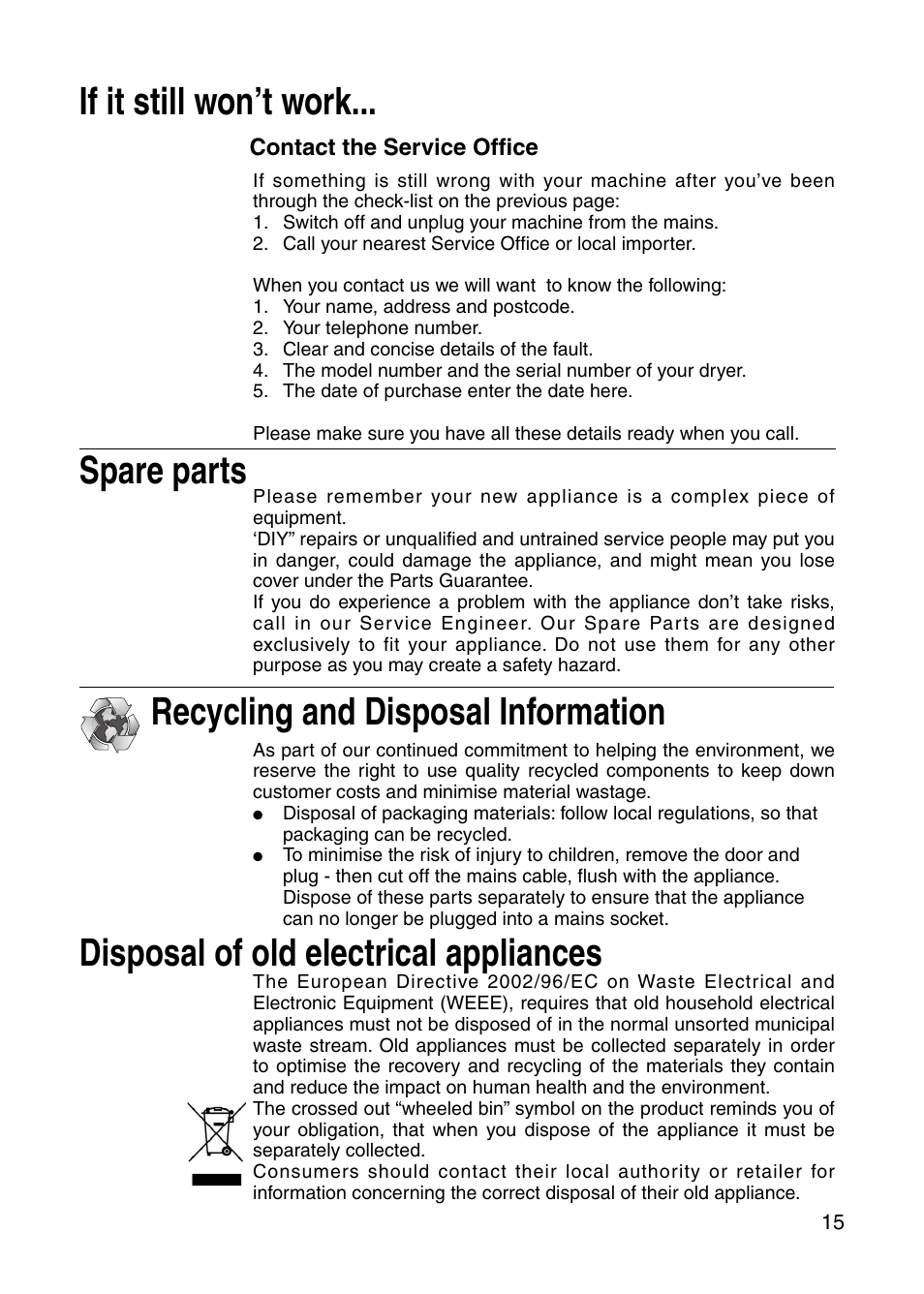 Hotpoint V3D00 User Manual | Page 15 / 16