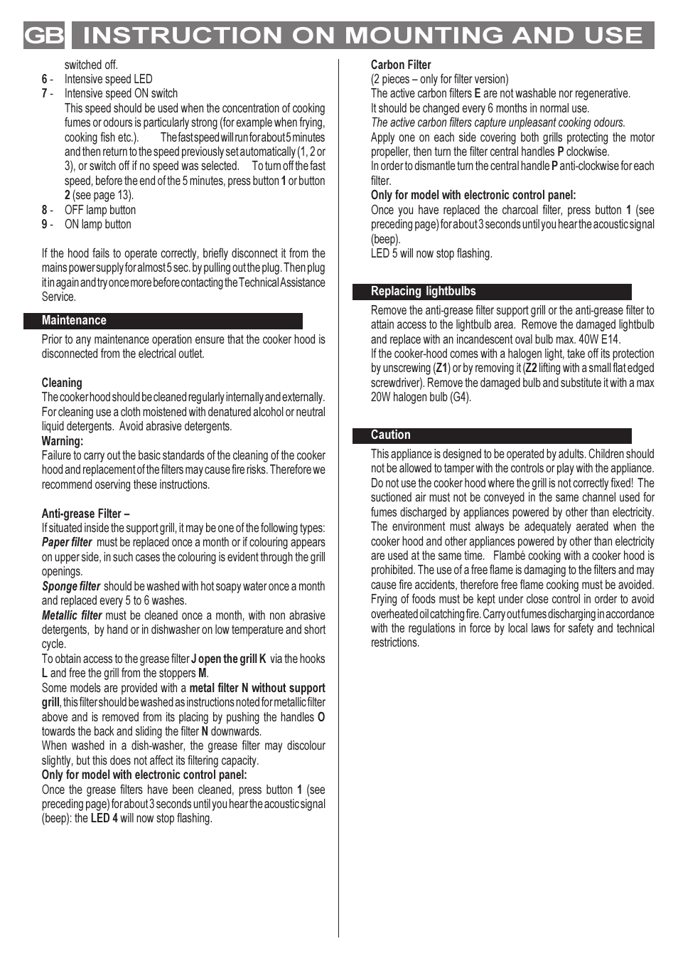 Instruction on mounting and use gb | Hotpoint LI2JBA User Manual | Page 8 / 12