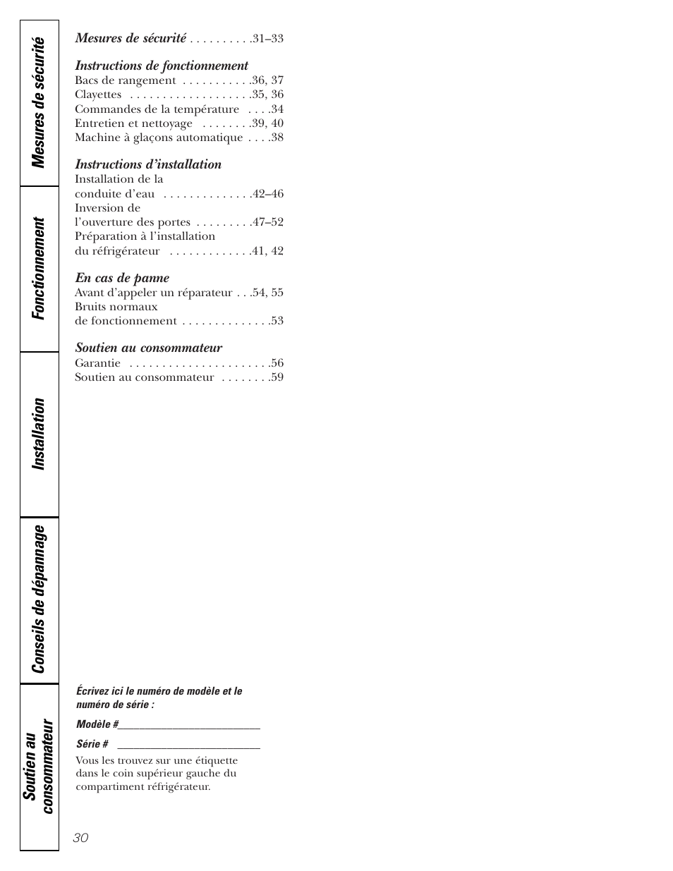 Francais, Instructions de fonctionnement, Instructions d’installation | En cas de panne, Soutien au consommateur | Hotpoint 17 User Manual | Page 30 / 88