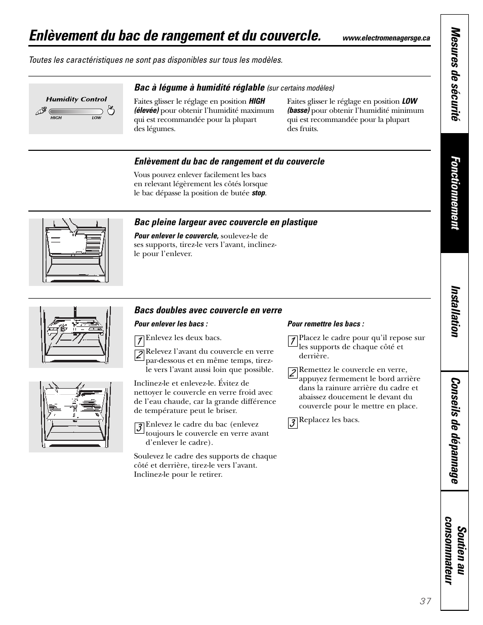 Enlèvement du bac de rangement et du couvercle | Hotpoint 17 User Manual | Page 37 / 88