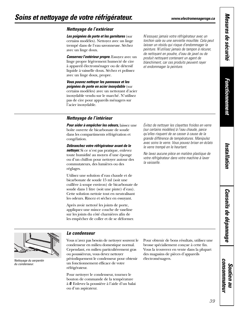Entretien et nettoyage, Entretien et nettoyage , 40, Soins et nettoyage de votre réfrigérateur | Hotpoint 17 User Manual | Page 39 / 88