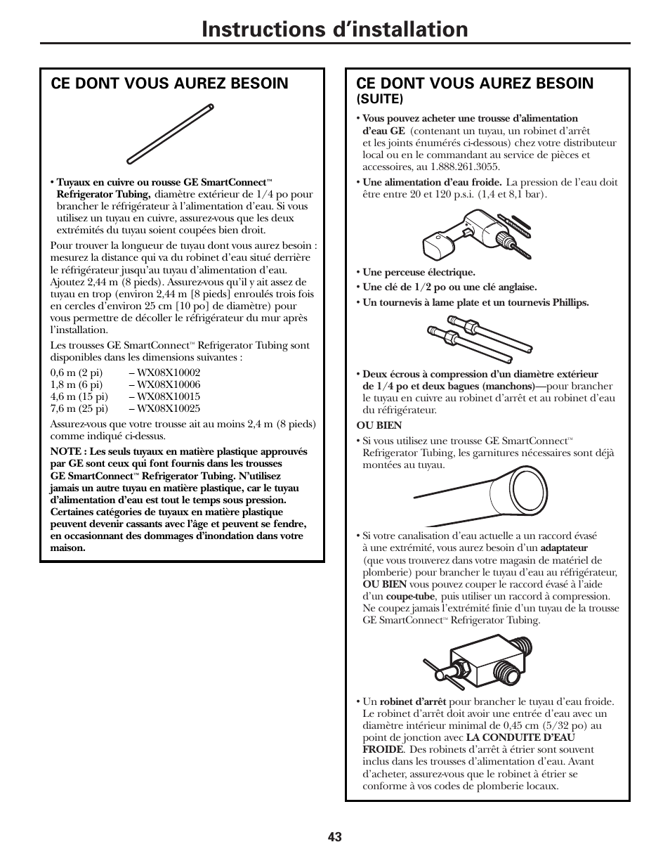 Instructions d’installation, Ce dont vous aurez besoin | Hotpoint 17 User Manual | Page 43 / 88