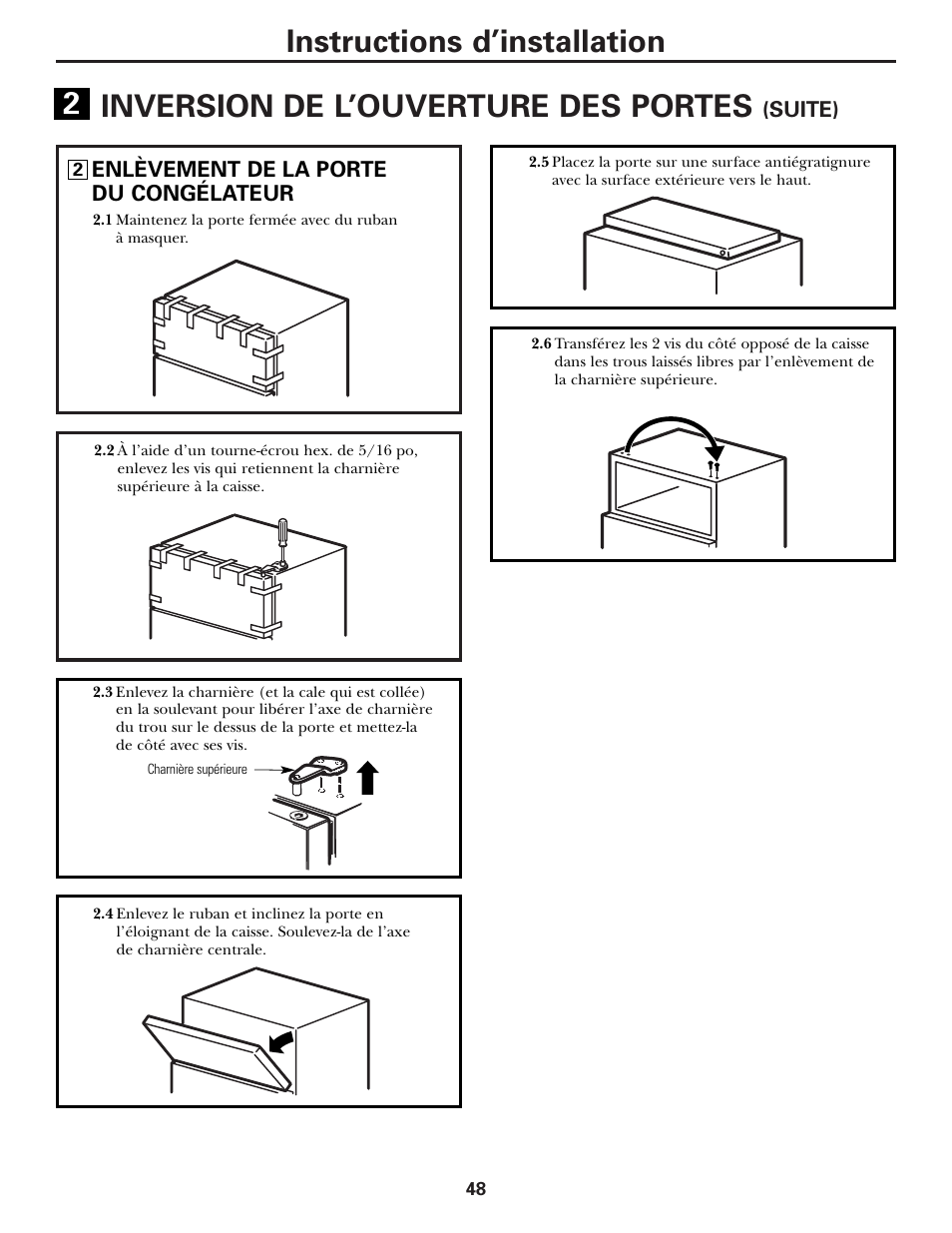 Inversion de l’ouverture des portes, Instructions d’installation | Hotpoint 17 User Manual | Page 48 / 88