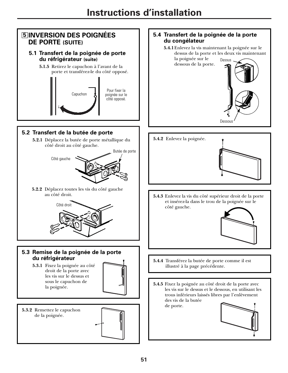 Instructions d’installation, Inversion des poignées de porte | Hotpoint 17 User Manual | Page 51 / 88