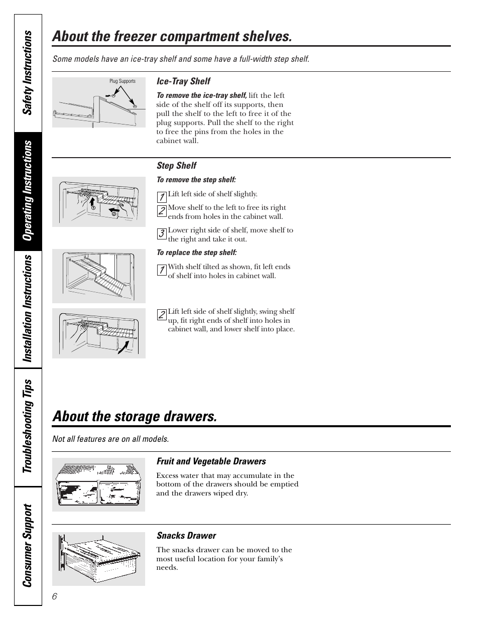 Storage drawers, Storage drawers , 7, About the freezer compartment shelves | About the storage drawers | Hotpoint 17 User Manual | Page 6 / 88