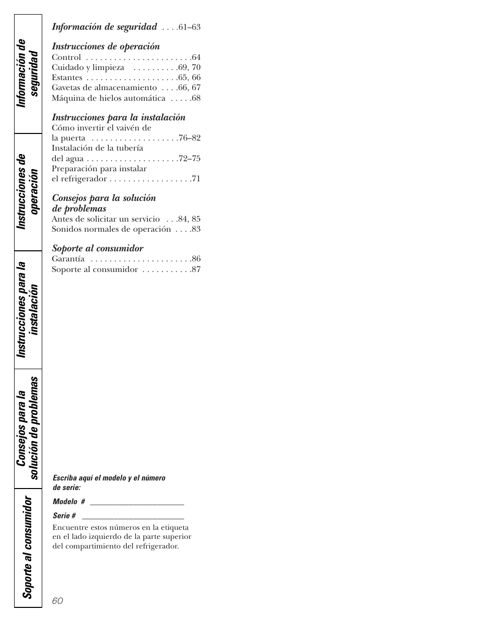 Español, Instrucciones de operación, Instrucciones para la instalación | Consejos para la solución de problemas, Soporte al consumidor | Hotpoint 17 User Manual | Page 60 / 88