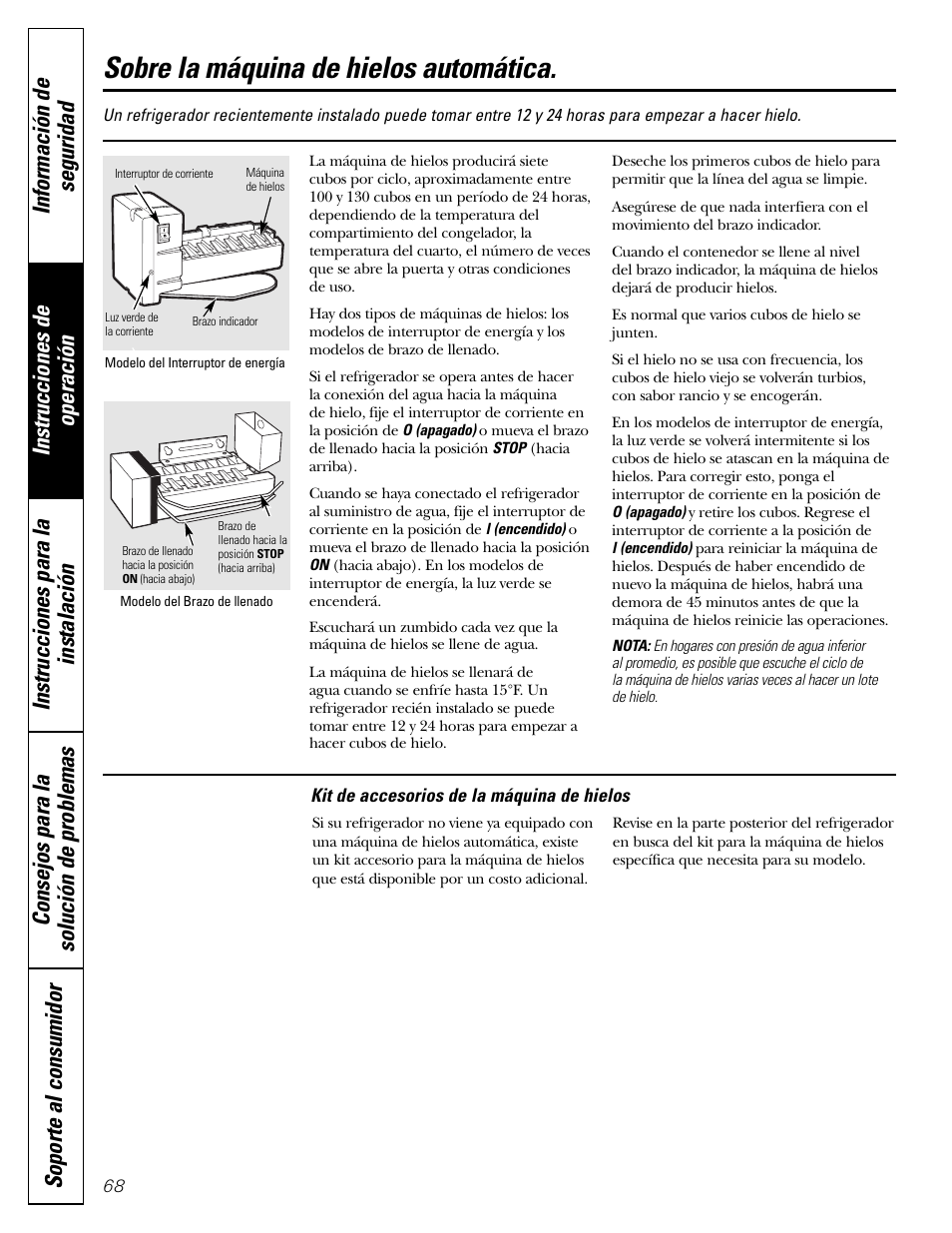 Máquina de hielos automática, Sobre la máquina de hielos automática | Hotpoint 17 User Manual | Page 68 / 88