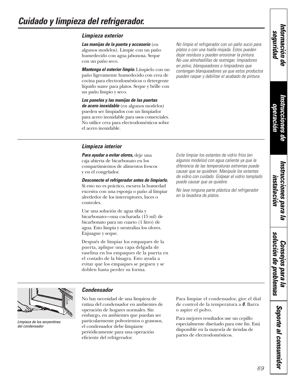 Cuidado y limpieza, Cuidado y limpieza , 70, Cuidado y limpieza del refrigerador | Hotpoint 17 User Manual | Page 69 / 88