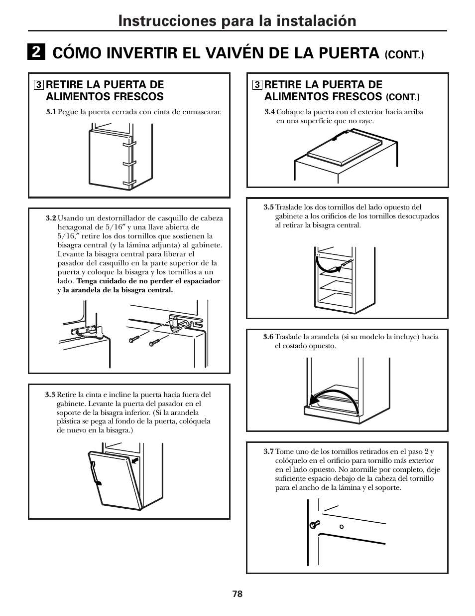 Instrucciones para la instalación, Cómo invertir el vaivén de la puerta | Hotpoint 17 User Manual | Page 78 / 88