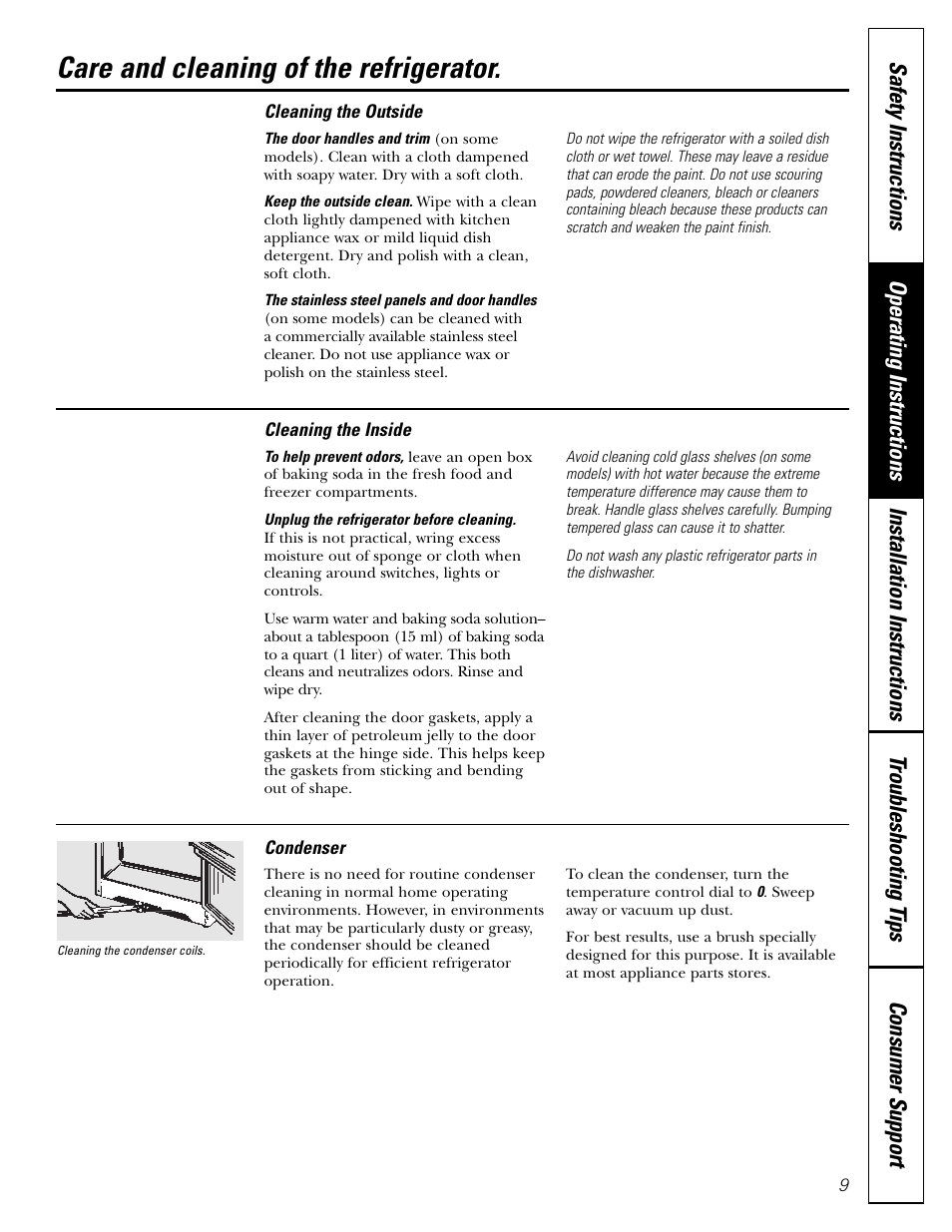 Care and cleaning, Care and cleaning , 10, Care and cleaning of the refrigerator | Hotpoint 17 User Manual | Page 9 / 88