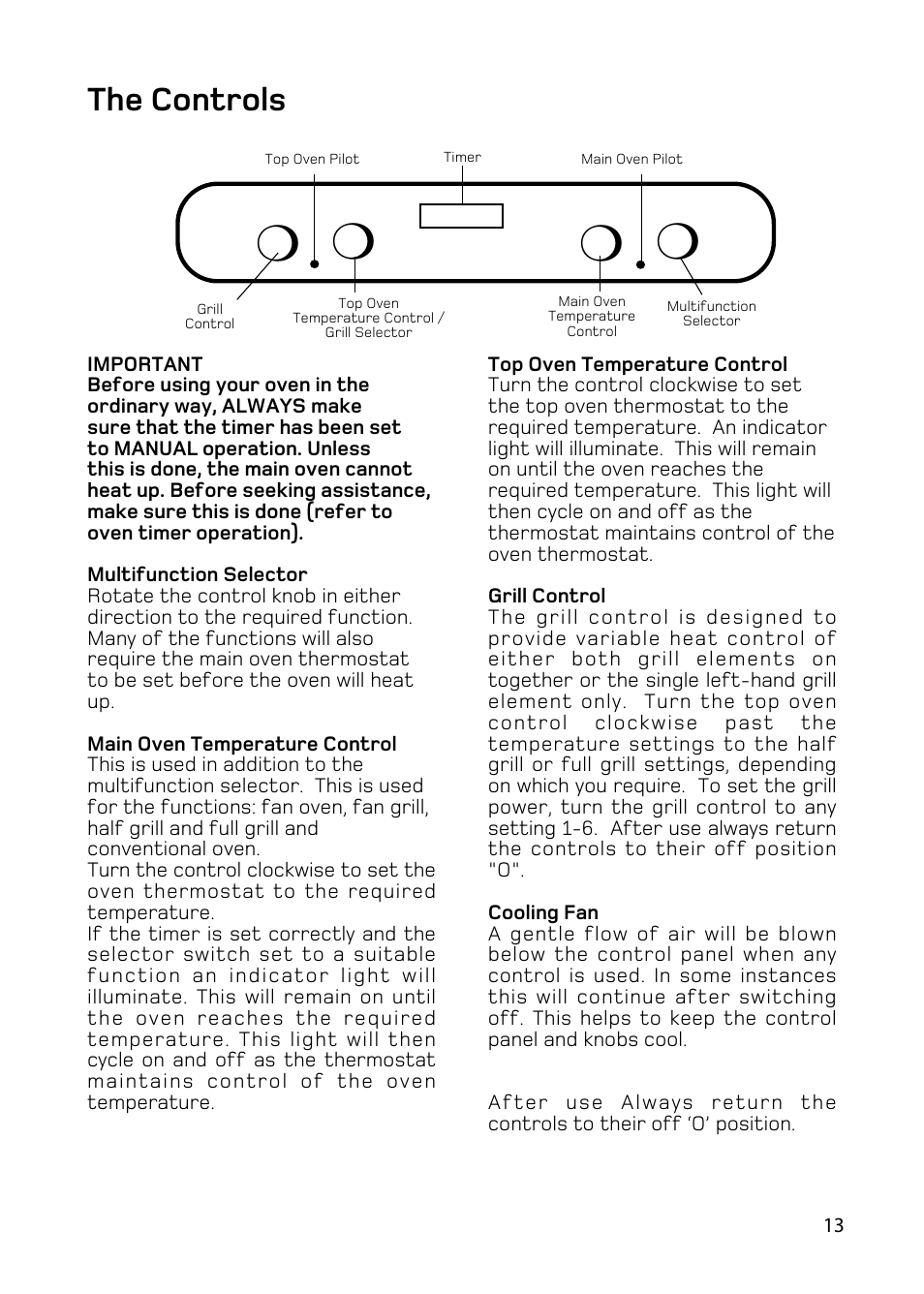 The controls | Hotpoint BD62 BD52 User Manual | Page 13 / 48