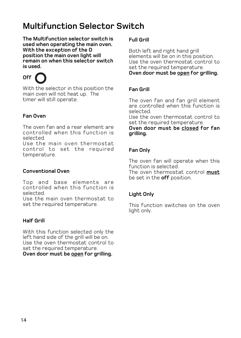 Multifunction selector switch | Hotpoint BD62 BD52 User Manual | Page 14 / 48
