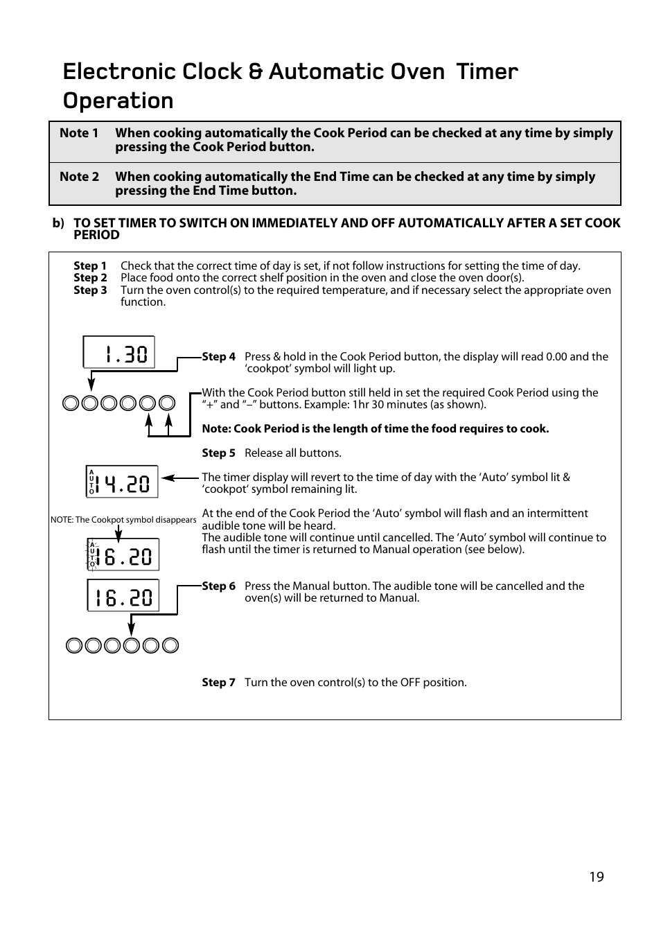 Electronic clock & automatic oven timer operation | Hotpoint BD62 BD52 User Manual | Page 19 / 48