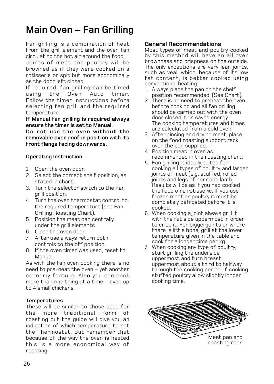 Main oven – fan grilling | Hotpoint BD62 BD52 User Manual | Page 26 / 48