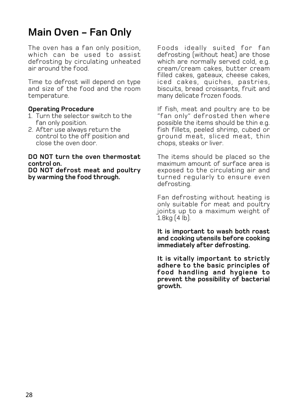 Main oven - fan only | Hotpoint BD62 BD52 User Manual | Page 28 / 48