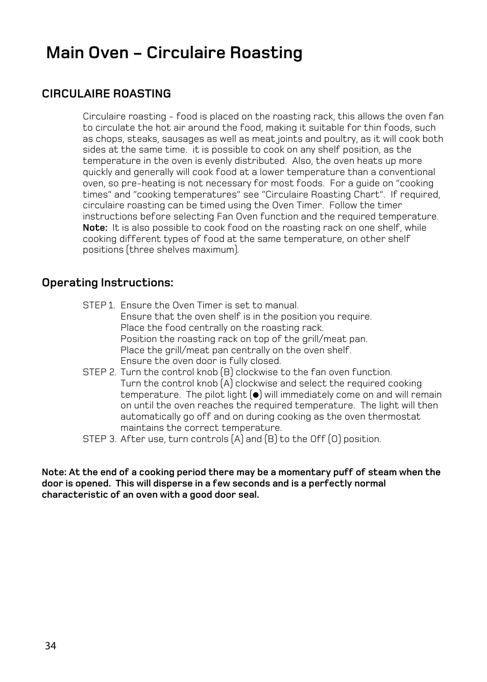 Main oven - circulaire roasting | Hotpoint BD62 BD52 User Manual | Page 34 / 48