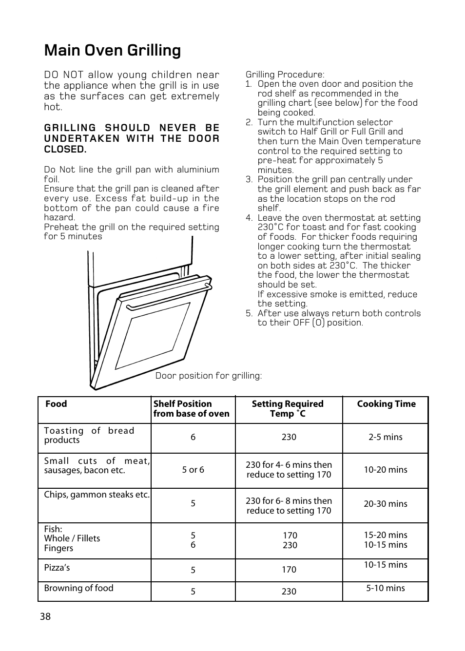 Main oven grilling | Hotpoint BD62 BD52 User Manual | Page 38 / 48