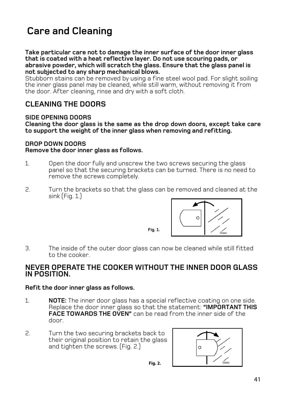 Care and cleaning, Cleaning the doors | Hotpoint BD62 BD52 User Manual | Page 41 / 48