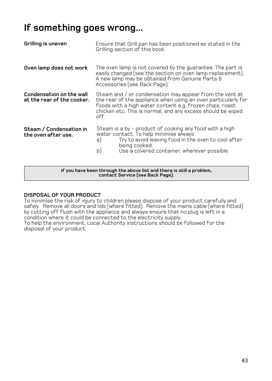If something goes wrong | Hotpoint BD62 BD52 User Manual | Page 43 / 48