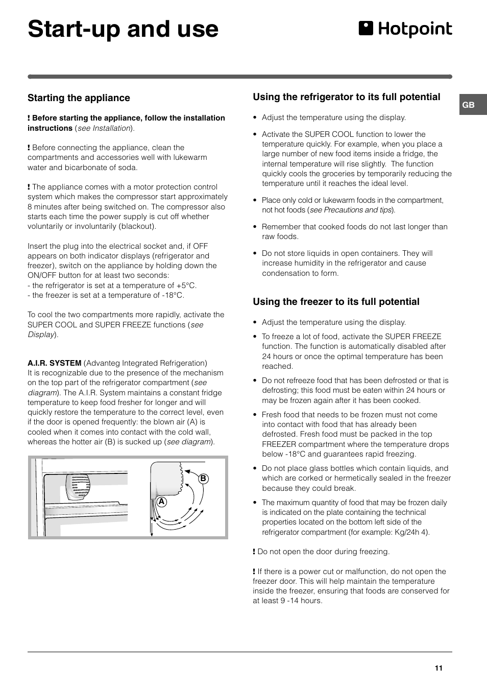 Start-up and use | Hotpoint HME40N User Manual | Page 11 / 20