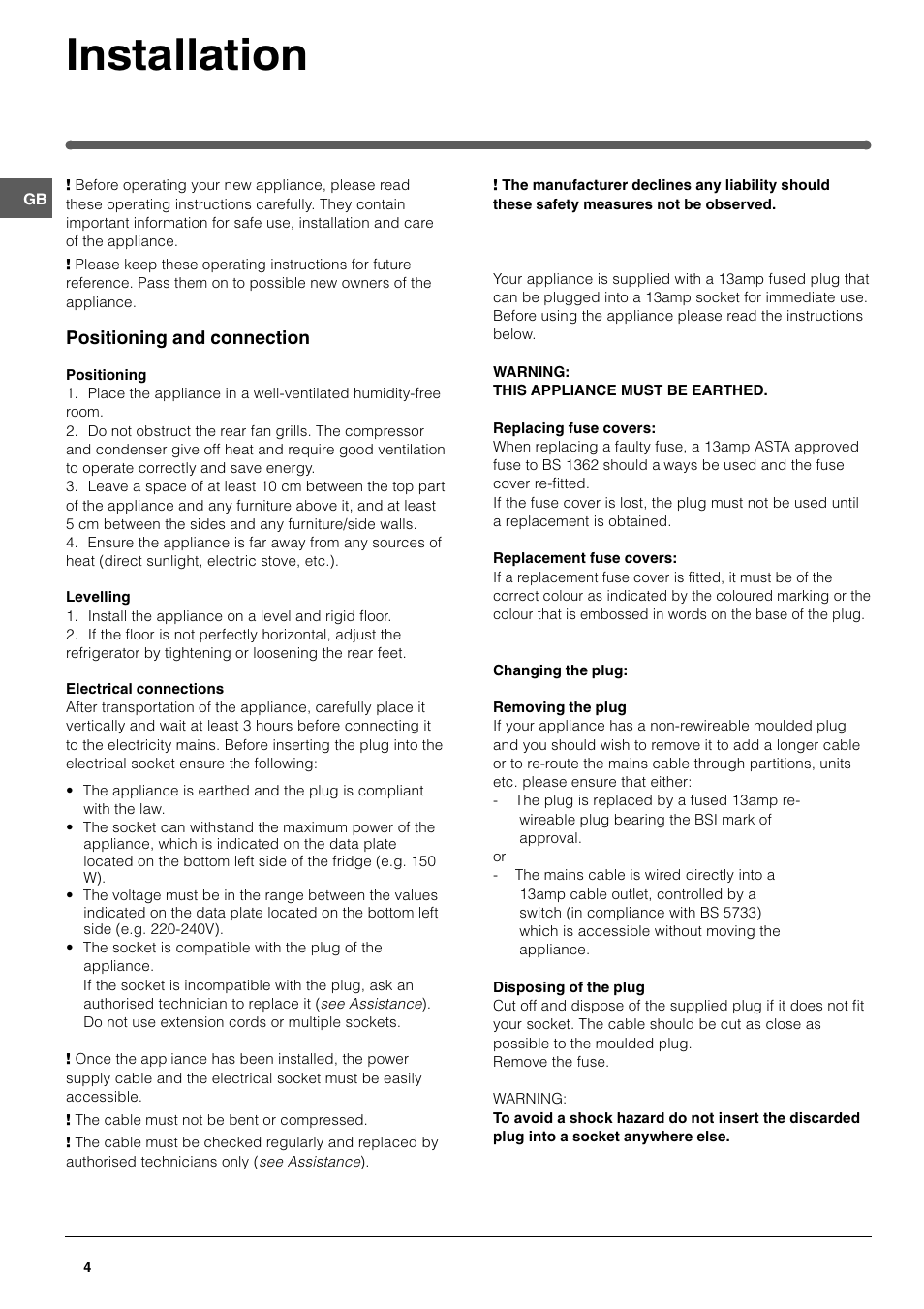 Installation | Hotpoint HME40N User Manual | Page 4 / 20