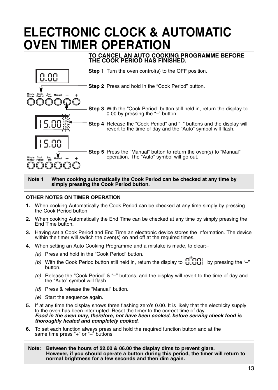 Electronic clock & automatic oven timer operation | Hotpoint BS41X User Manual | Page 13 / 36